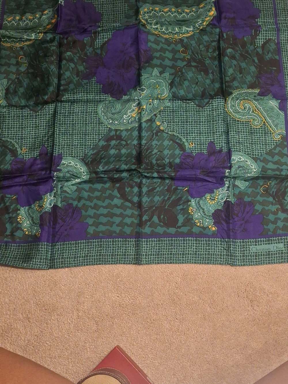 Dior Green and Purple Silk Houndstooth Scarf - Picture 5 of 6